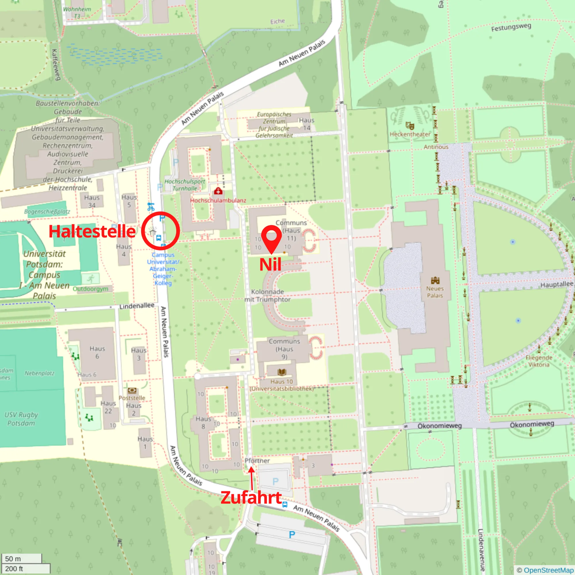 Karte der Umgebung des Nilklubs am Neuen Palais 10, Potsdam (OpenStreetMap)